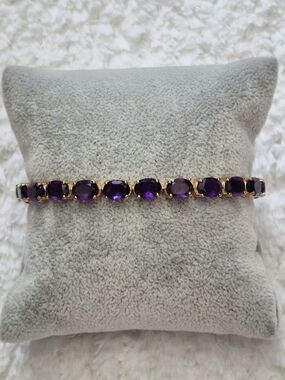 18k Gold Over Sterling Silver African Amethyst Gemstone Bracelet